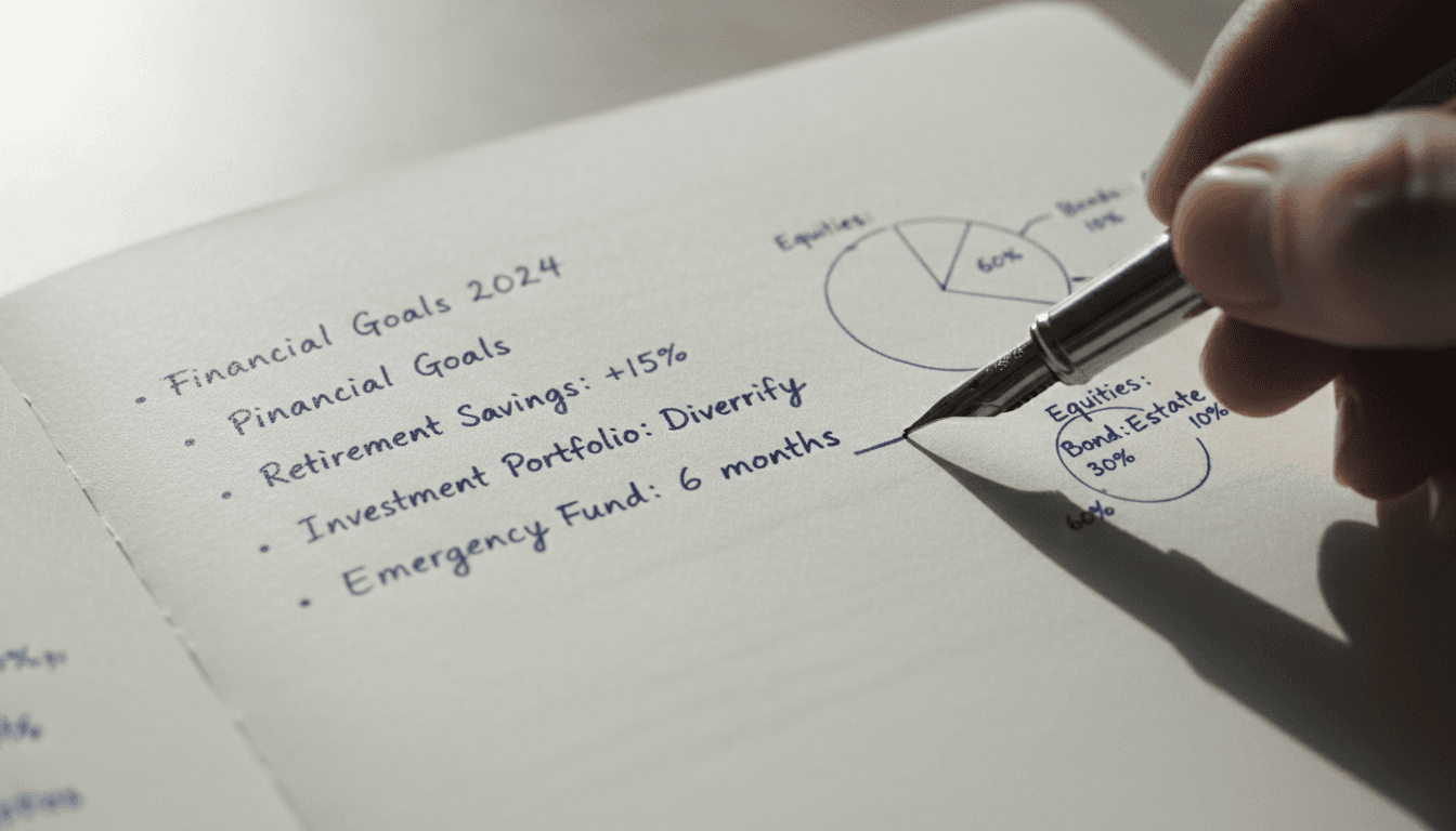 Close-up of handwritten investment notes and portfolio sketches