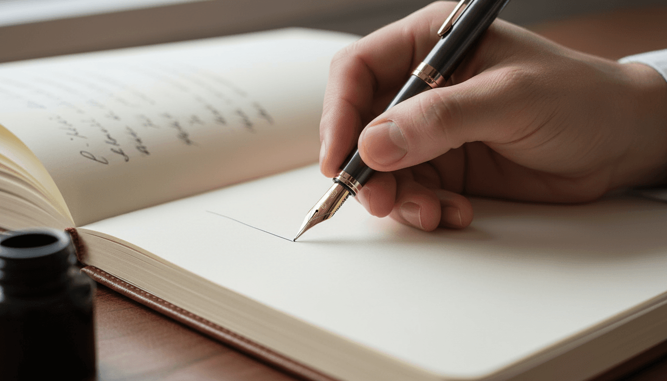 Professional writing investment notes with fountain pen